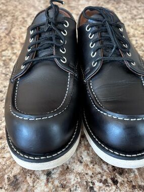 Red Wing Shoes Black Leather Moc-Toe Boat Shoes with White Crepe Outsole
